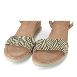 Sandales Confort NOIR Femme Motif Rayures Boucle