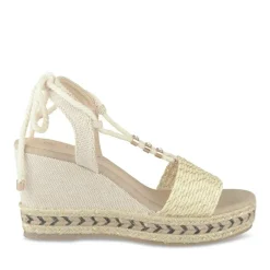 Sandales Corde BEIGE Femme Motif Paillettes Lacets