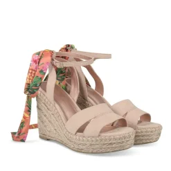Sandales Corde BEIGE Femme Motif Tropical Boucle