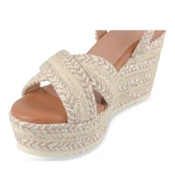 Sandales Corde BEIGE Femme Motif Rayures Boucle
