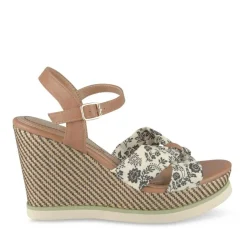 Sandales Corde BLANC Femme Motif Fleuri Boucle