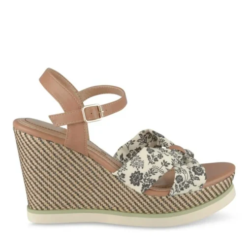 Sandales Corde BLANC Femme Motif Fleuri Boucle