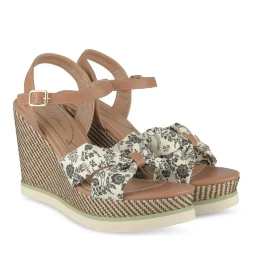 Sandales Corde BLANC Femme Motif Fleuri Boucle