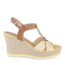 Sandales Corde JAUNE Femme Motif Rayures Boucle