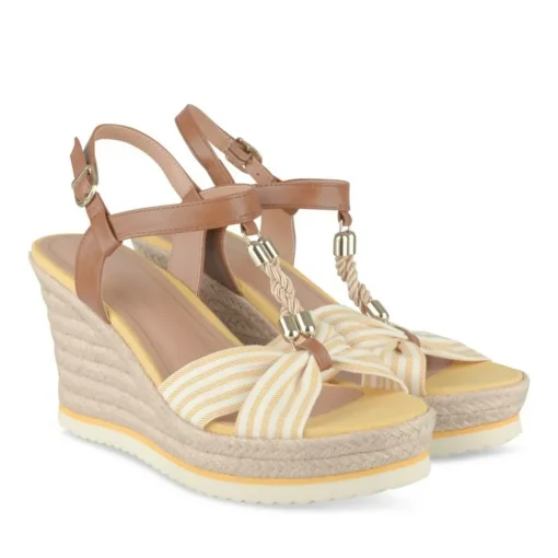Sandales Corde JAUNE Femme Motif Rayures Boucle