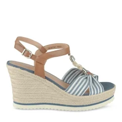 Sandales Corde MARINE Femme Motif Rayures Boucle