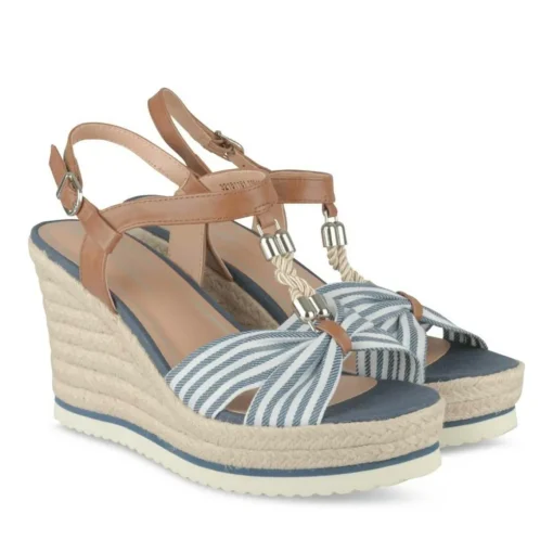 Sandales Corde MARINE Femme Motif Rayures Boucle