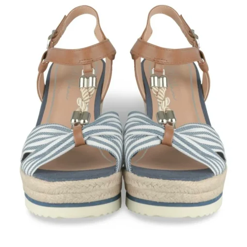 Sandales Corde MARINE Femme Motif Rayures Boucle