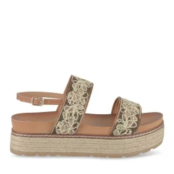 Sandales Corde MARRON Femme Motif Fleuri Boucle
