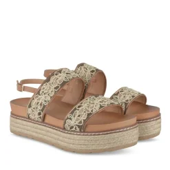 Sandales Corde MARRON Femme Motif Fleuri Boucle