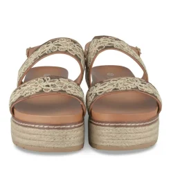 Sandales Corde MARRON Femme Motif Fleuri Boucle