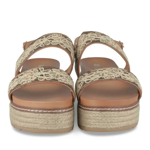 Sandales Corde MARRON Femme Motif Fleuri Boucle