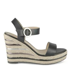 Sandales Corde NOIR Femme Motif Rayures Boucle