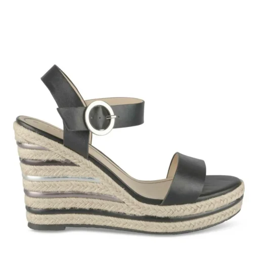 Sandales Corde NOIR Femme Motif Rayures Boucle