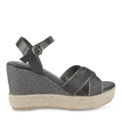 Sandales Corde NOIR Femme Motif Paillettes Boucle