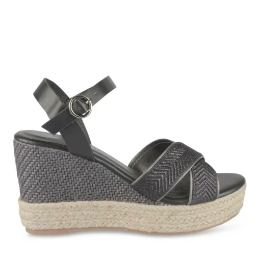Sandales Corde NOIR Femme Motif Paillettes Boucle