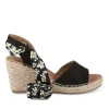 Sandales Corde NOIR Femme Motif Fleuri Foulard