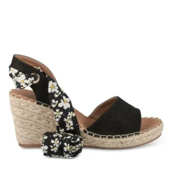 Sandales Corde NOIR Femme Motif Fleuri Foulard