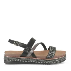 Sandales Corde NOIR Femme Motif Paillettes Boucle