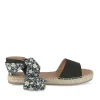 Sandales Corde NOIR Femme Motif Fleuri Lacets