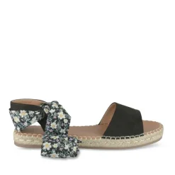 Sandales Corde NOIR Femme Motif Fleuri Lacets