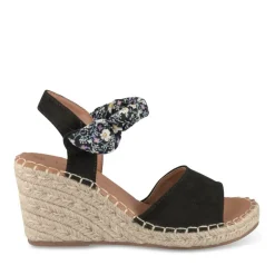 Sandales Corde NOIR Femme Motif Fleuri Scratch