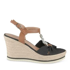 Sandales Corde NOIR Femme Motif Tressé Boucle