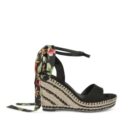 Sandales Corde NOIR Femme Motif Tropical Boucle