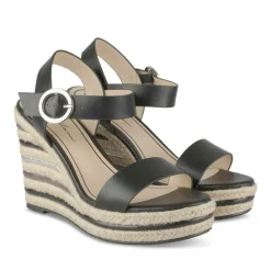 Sandales Corde NOIR Femme Motif Rayures Boucle