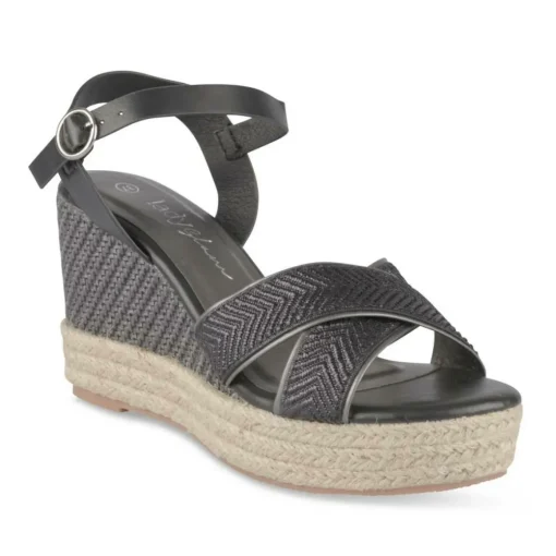 Sandales Corde NOIR Femme Motif Paillettes Boucle