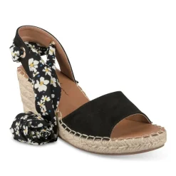 Sandales Corde NOIR Femme Motif Fleuri Foulard