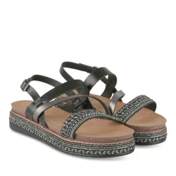 Sandales Corde NOIR Femme Motif Paillettes Boucle