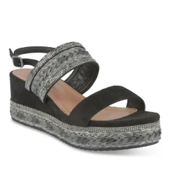 Sandales Corde NOIR Femme Motif Paillettes Boucle
