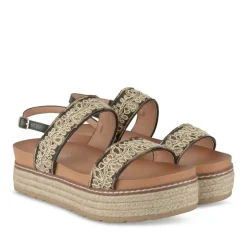 Sandales Corde NOIR Femme Motif Fleuri Boucle