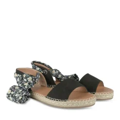 Sandales Corde NOIR Femme Motif Fleuri Lacets