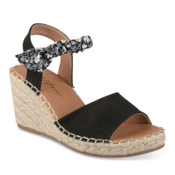 Sandales Corde NOIR Femme Motif Fleuri Scratch