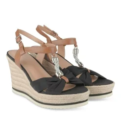Sandales Corde NOIR Femme Motif Tressé Boucle