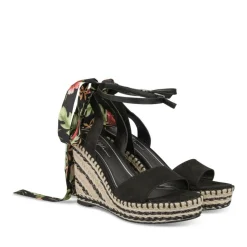 Sandales Corde NOIR Femme Motif Tropical Boucle
