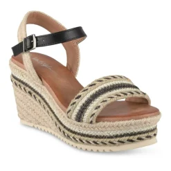 Sandales Corde NOIR Femme Motif Rayures Boucle