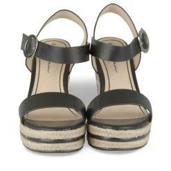 Sandales Corde NOIR Femme Motif Rayures Boucle