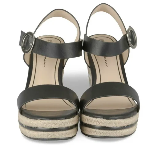Sandales Corde NOIR Femme Motif Rayures Boucle