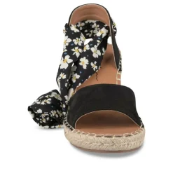 Sandales Corde NOIR Femme Motif Fleuri Foulard