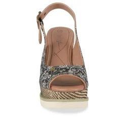 Sandales Corde NOIR Femme Motif Fleuri Boucle