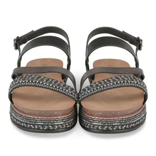 Sandales Corde NOIR Femme Motif Paillettes Boucle