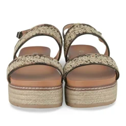 Sandales Corde NOIR Femme Motif Fleuri Boucle