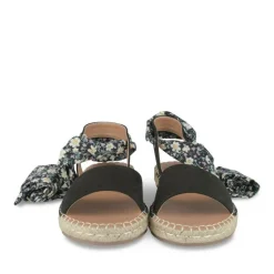 Sandales Corde NOIR Femme Motif Fleuri Lacets