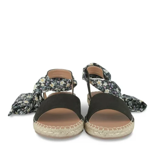 Sandales Corde NOIR Femme Motif Fleuri Lacets