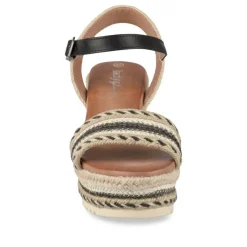 Sandales Corde NOIR Femme Motif Rayures Boucle