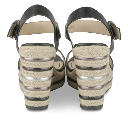 Sandales Corde NOIR Femme Motif Rayures Boucle