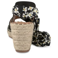 Sandales Corde NOIR Femme Motif Fleuri Foulard